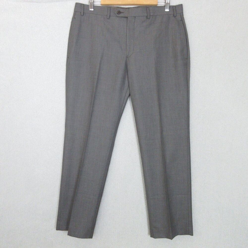 Ralph Lauren LRL Dress Pants Mens 36x30 Gray Flat Front Polyester Rayon Classic